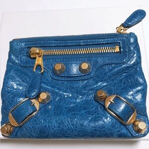 BALENCIAGA Giant Leather Pouch/Coin Case - Blue